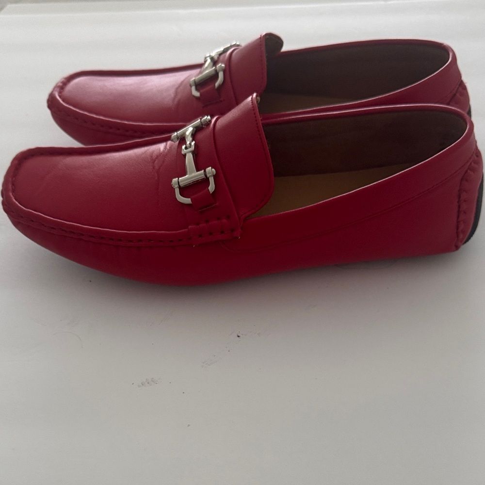 Elegant Red Loafers with Silver Accent